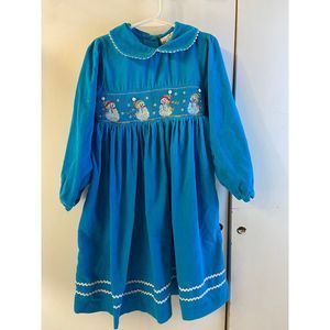 Rare edition girls dress snowman blue corduroy